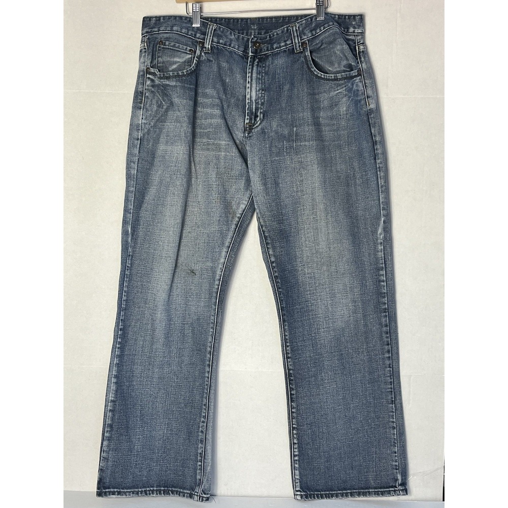 Flypaper Mens W38XL32 Bootcut Jeans Blue Solid Distressed See Pics For Flaws